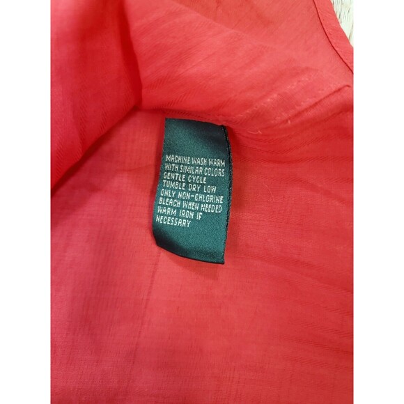 Lauren Ralph Lauren Red Button Down Large Women’s Roll Tab Sleeves - Picture 8 of 8